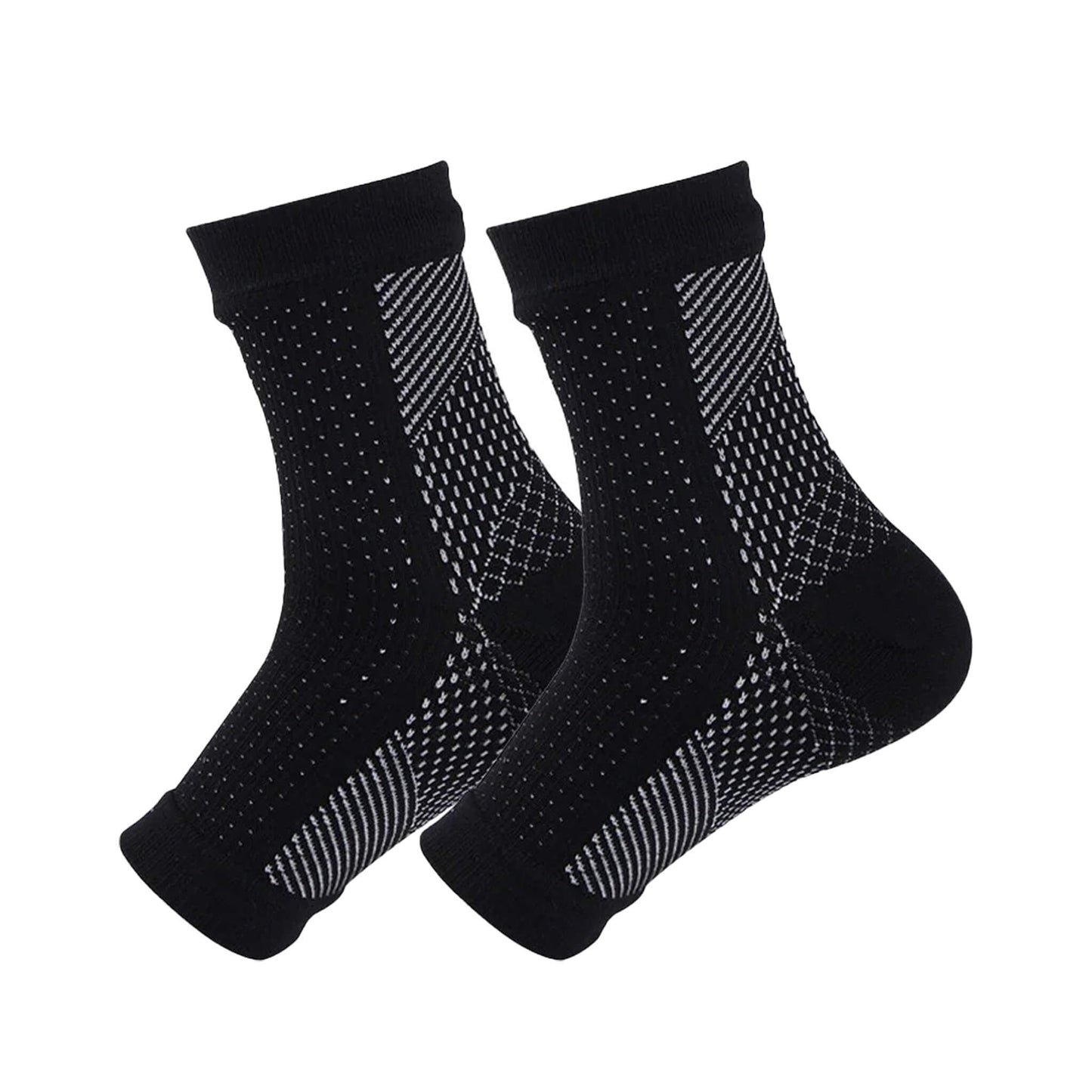 Pair of black compression socks offering supportive compression, suitable as functional socks for enhanced circulation and neuropathy support.