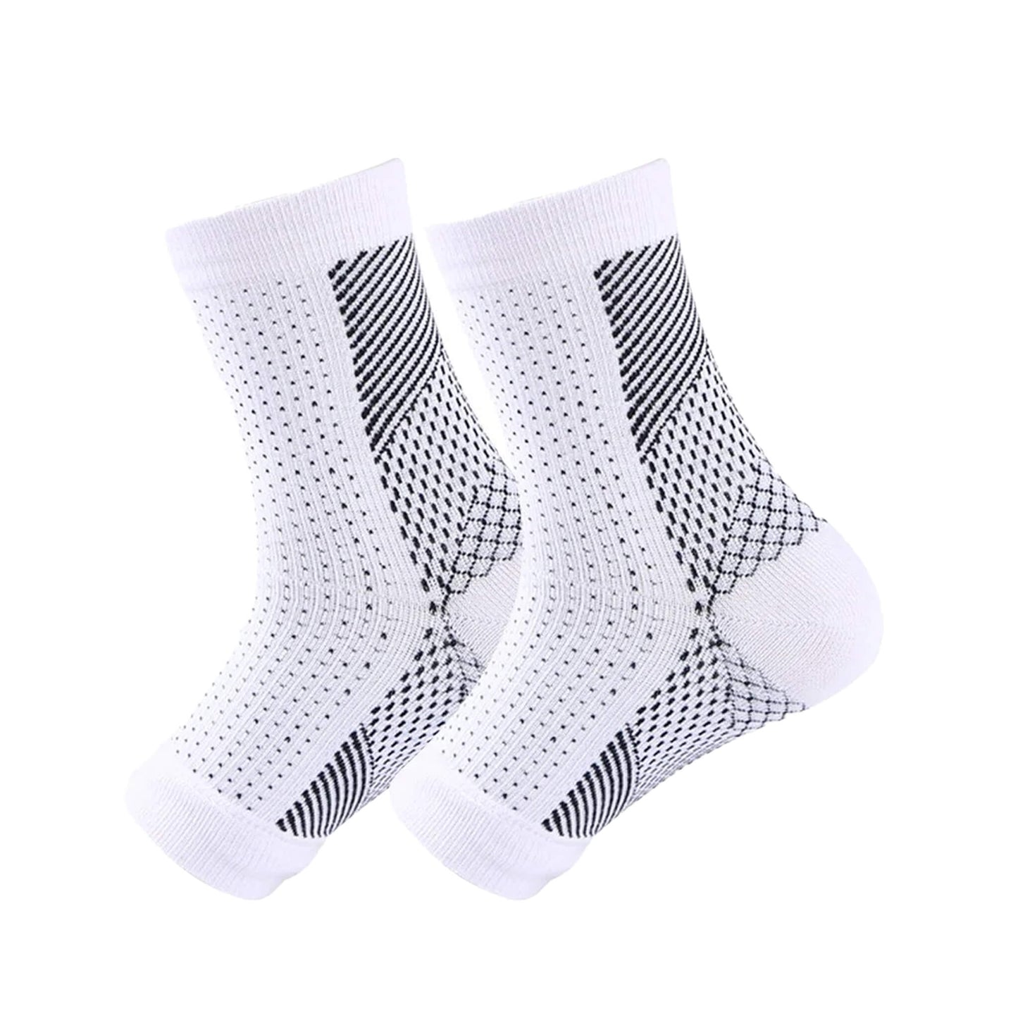 Pair of white compression socks designed for improved circulation and comfort, ideal as functional socks for neuropathy relief.