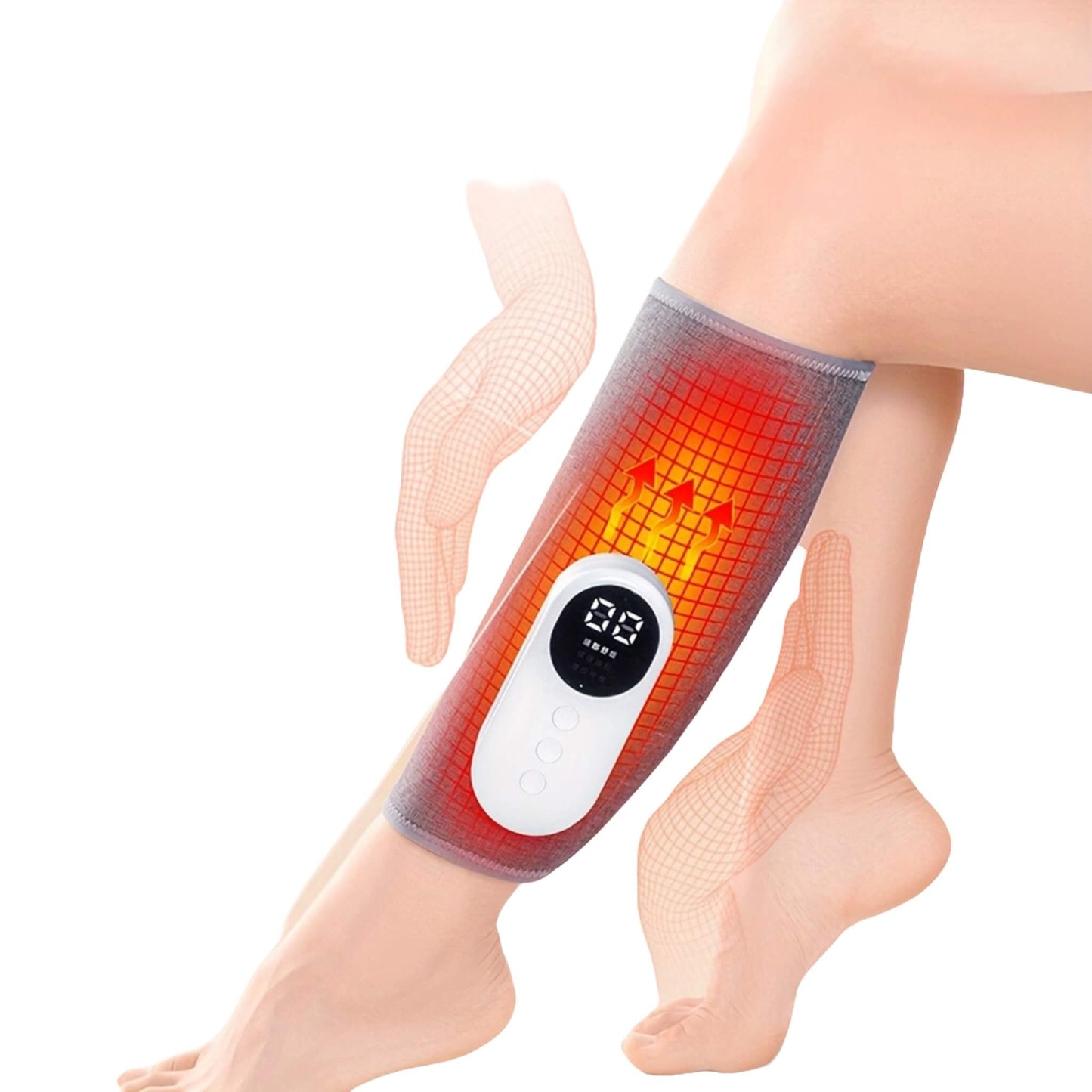 Close-up of the leg massager showcasing the heat compression feature, providing warm care and comfort to the legs through the leg massage machine and calf massager.