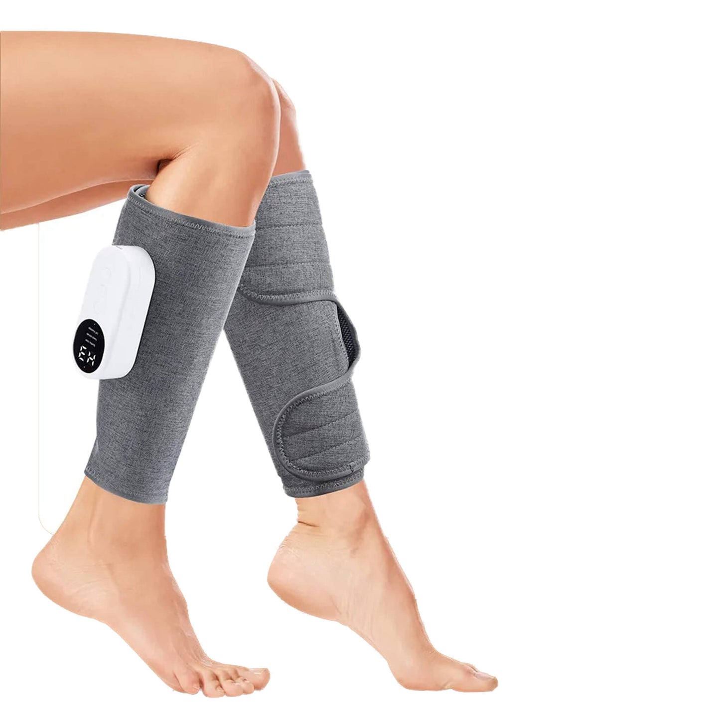 Side view of both legs using the leg massager, illustrating the full coverage and support provided by the leg massage machine.